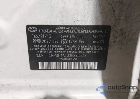 2013 Hyundai Elantra Gls from USA, damaged, VIN 5NPDH4AE0DH298585